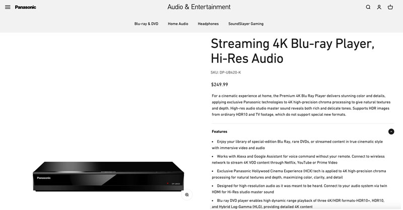 Panasonic HDMI DVDプレーヤー UB420