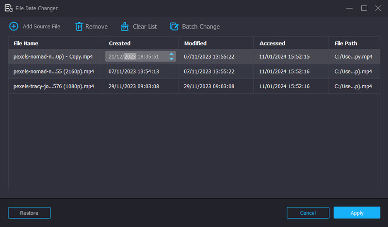 新しいファイル日付を設定