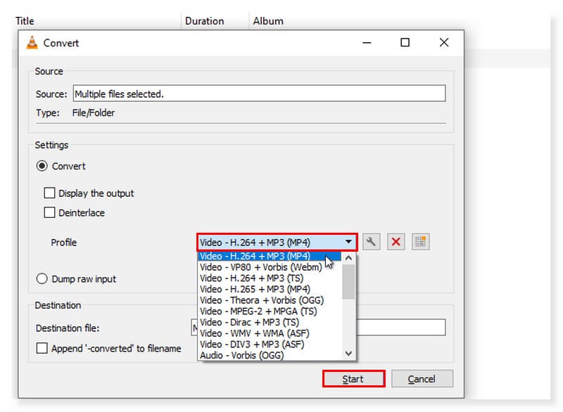 VLC 変換開始 ファイル