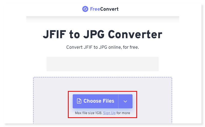 FreeConvert JFIFファイルを選択