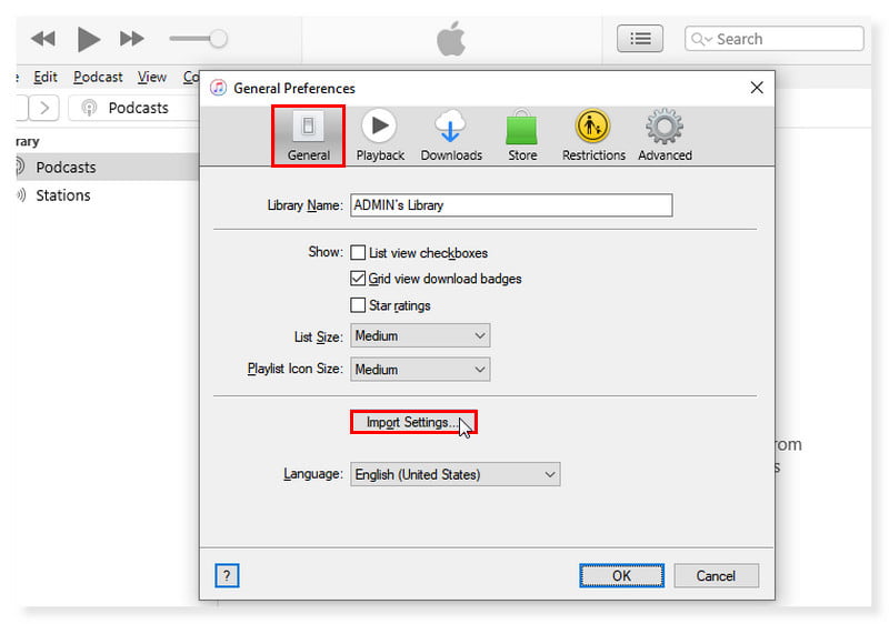 iTunes 取り込み設定
