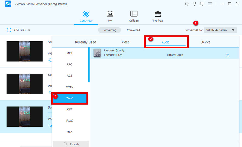 WebM WAV Vidmore WAV 設定