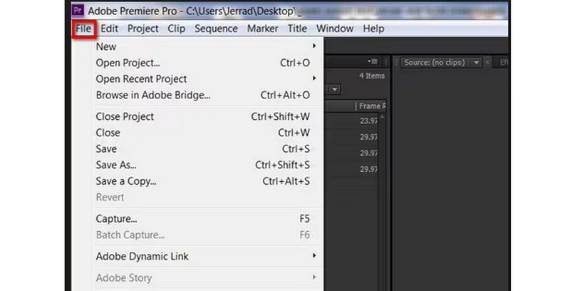 Adobe Premiere ファイルをアップロード