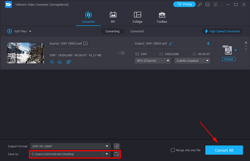 保存先を参照して変換開始