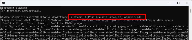 FFmpeg で M4A に変換