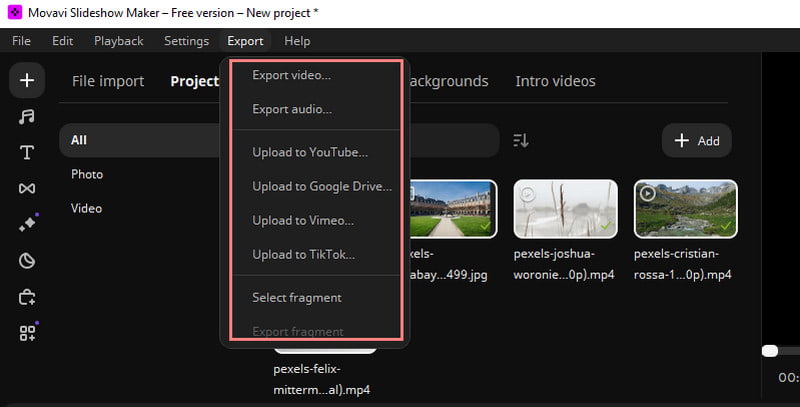 書き出しオプション