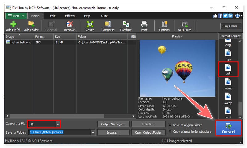 Pixillion TIFF画像コンバーター