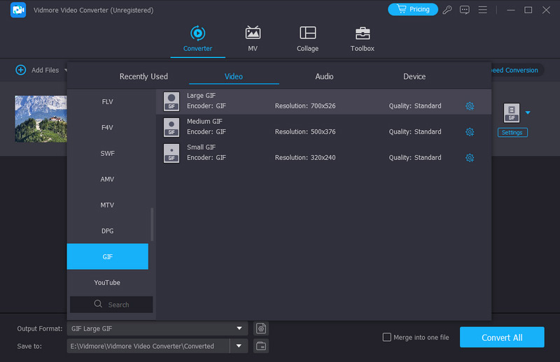書き出し形式としてGIFを選択