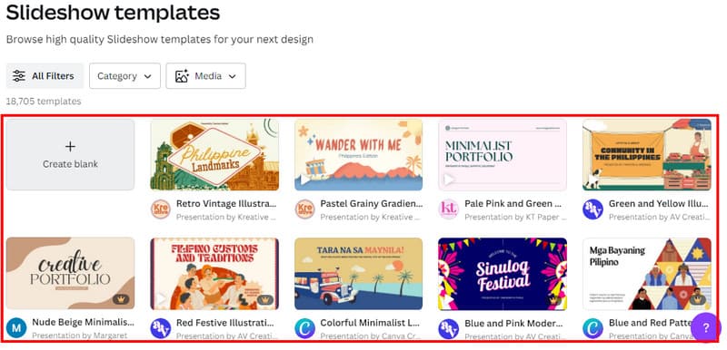 スライドショーテンプレートを選ぶか空白から作成