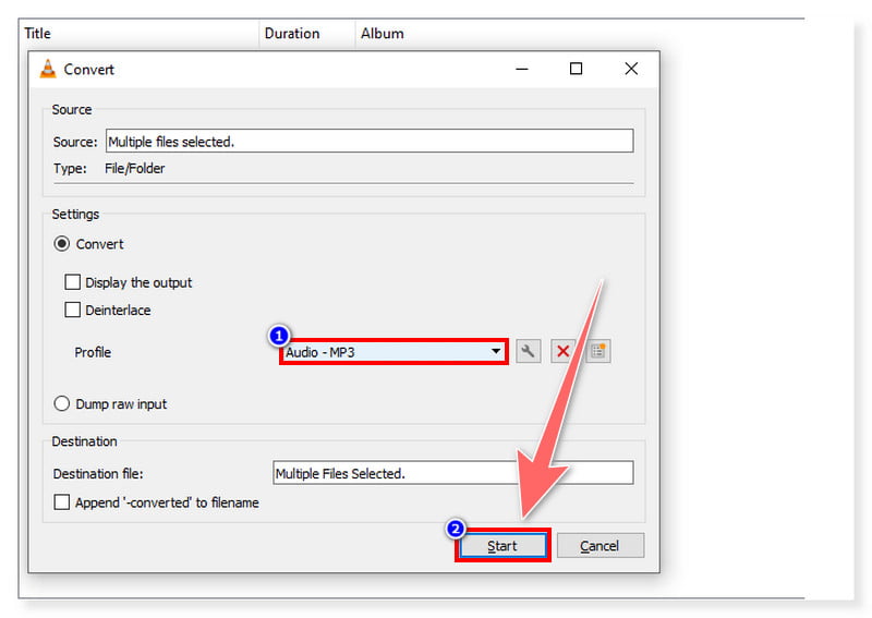 VLC MP3 ファイルの変換を開始
