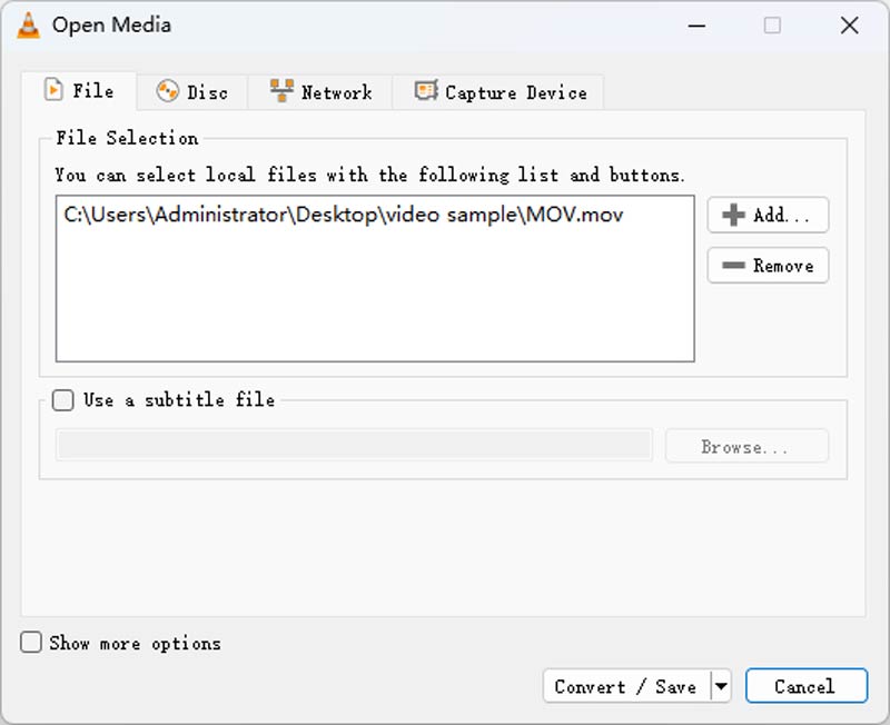 VLC に MOV を追加