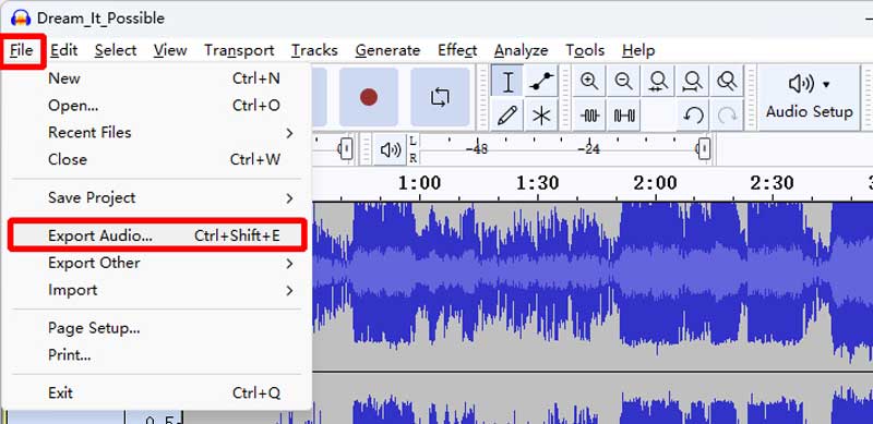 書き出しオーディオを選択