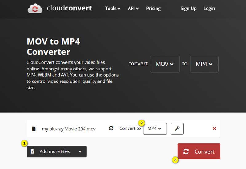Cloudconvert　MOVファイルを変換