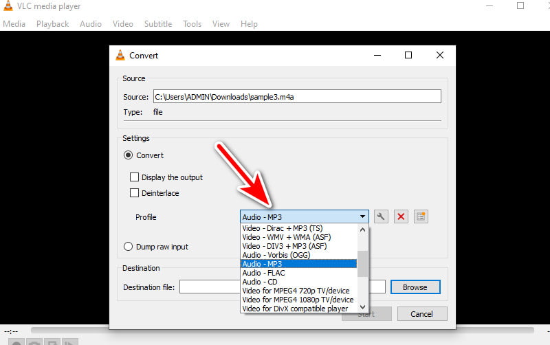 MP3オーディオ形式を選択