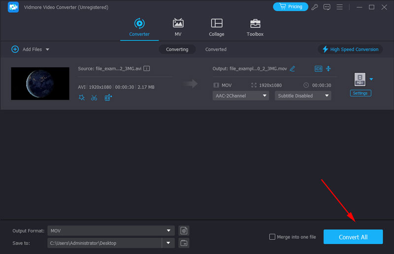 AVI から MOV への変換を開始
