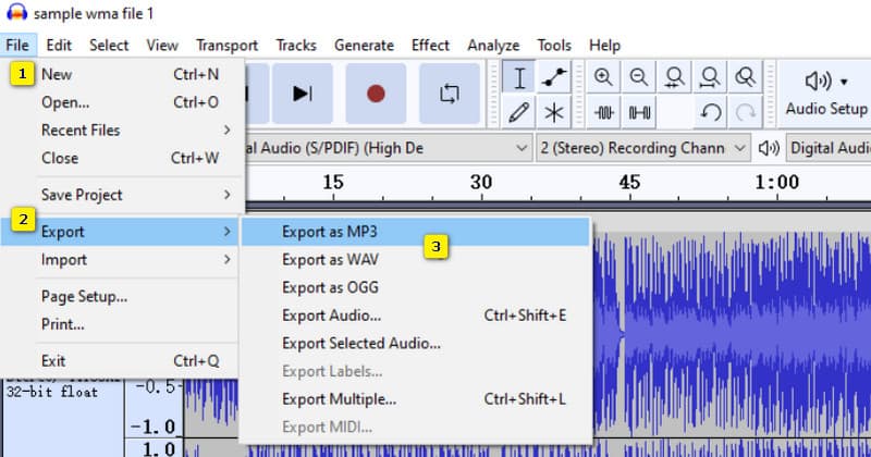 WMA を MP3 に変換 Audacity 変換