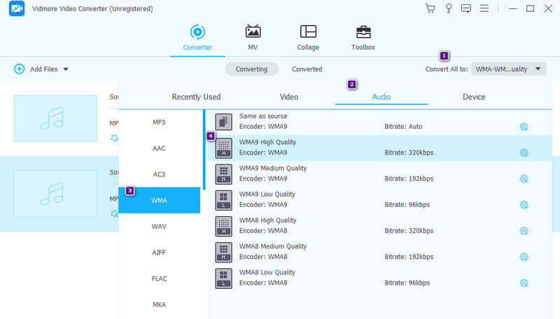 MP3 WMAコンバーター Vidmore 設定