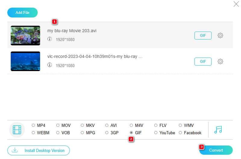 AVI GIF Online ファイルを変換