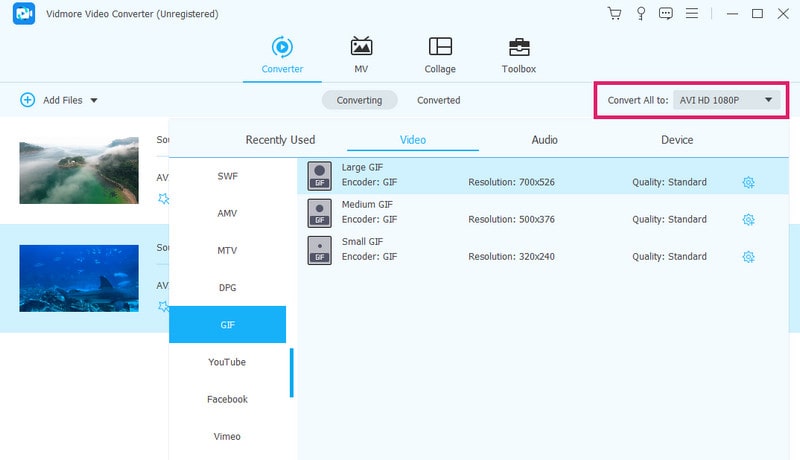 AVI GIF Vidmore ファイルを設定