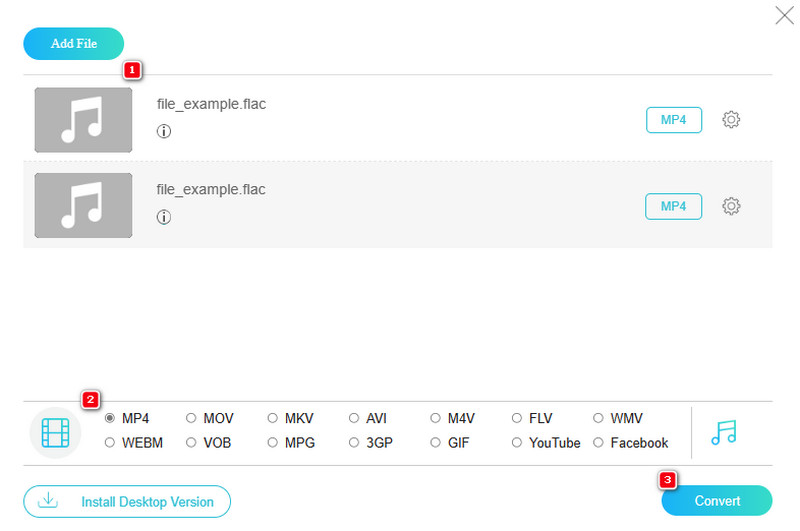 FLAC MP4 オンライン ファイルを変換