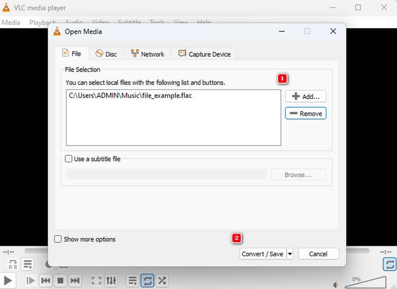 FLAC MP4 VLC 取り込み