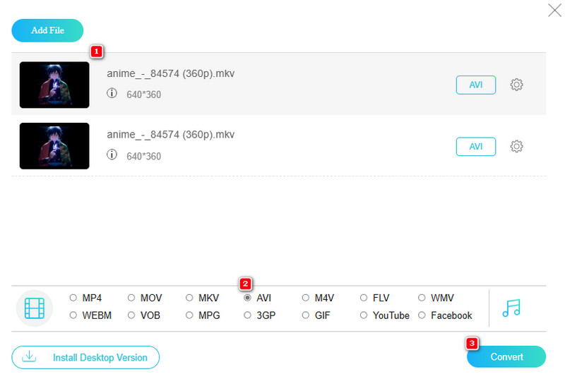 MKV AVI コンバーター オンライン 変換