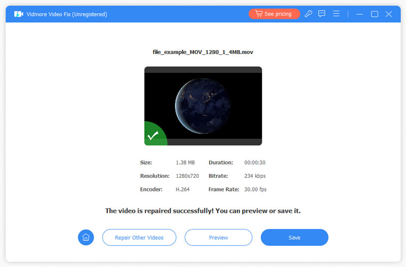 修復した動画を保存