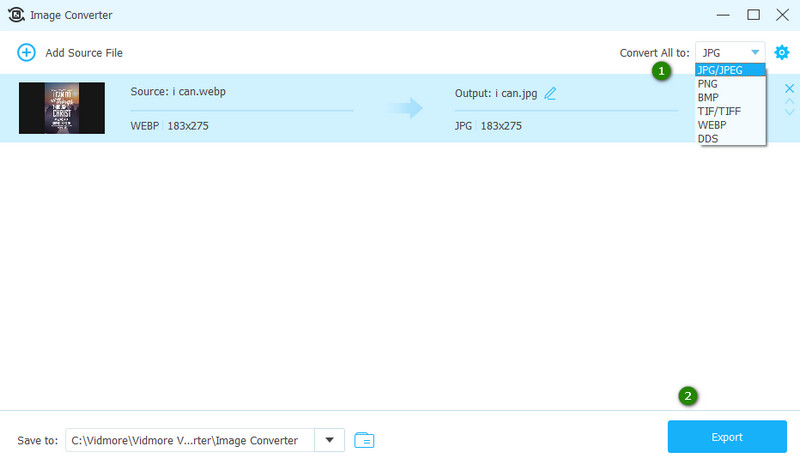 Vidmore WebP JPG 書き出し設定