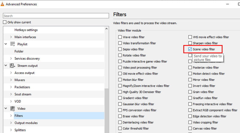 シーンビデオフィルターをクリック
