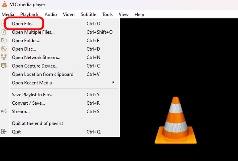 メディアの「ファイルを開く」