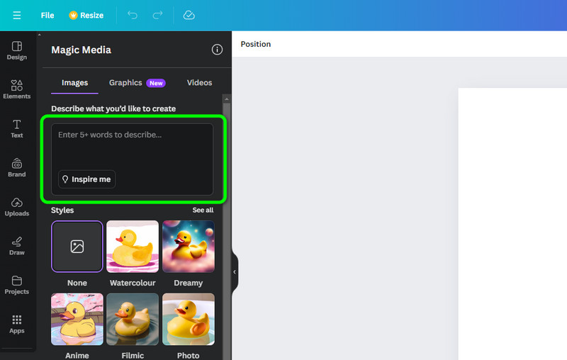 Canva プロンプトを入力