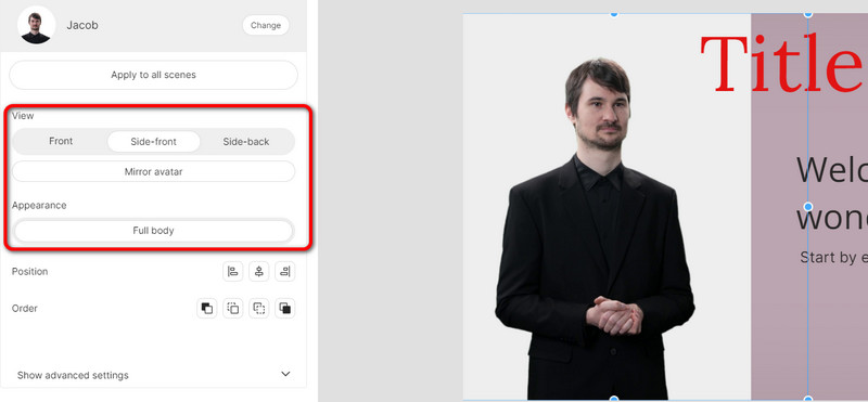 動画内のアバターの角度を変更