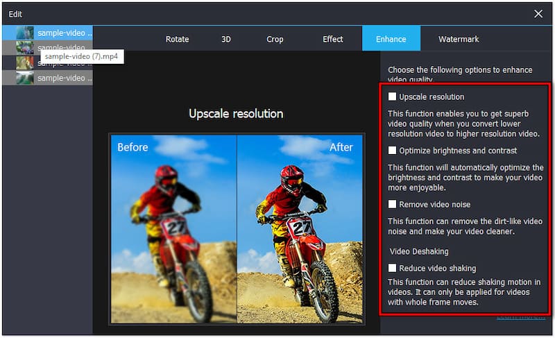 動画強化機能を選択する