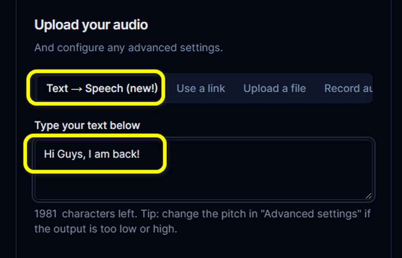 Text to Speech機能でテキストを入力