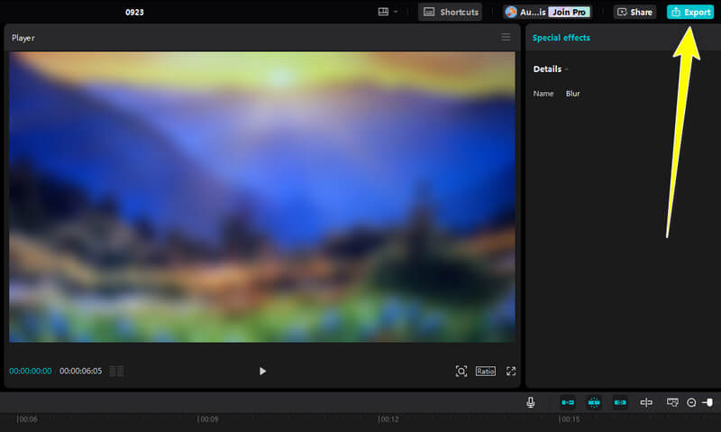 Export をクリックしてぼかした動画を保存