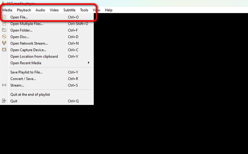 メディアセクション ファイルを開く VLC