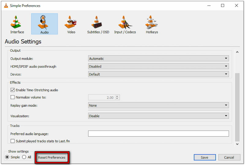 設定をデフォルトにリセットする