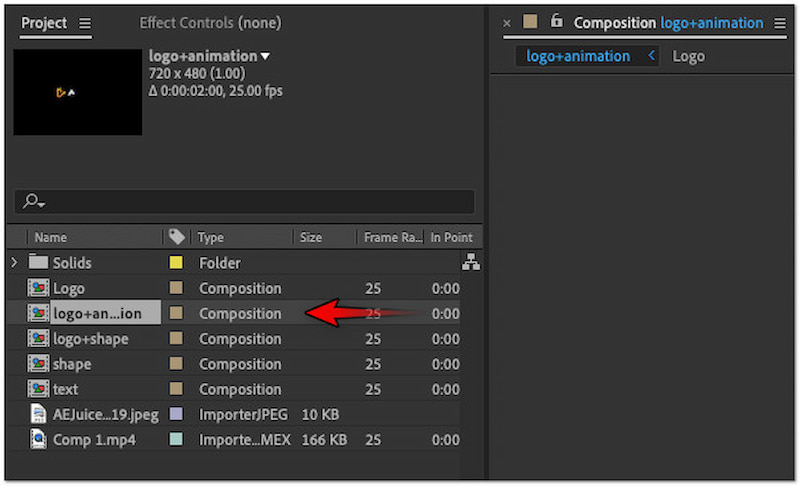 書き出し用コンポジションを選択