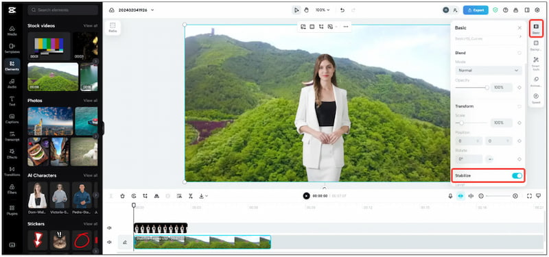 安定化（Stabilize）をオンに切り替え
