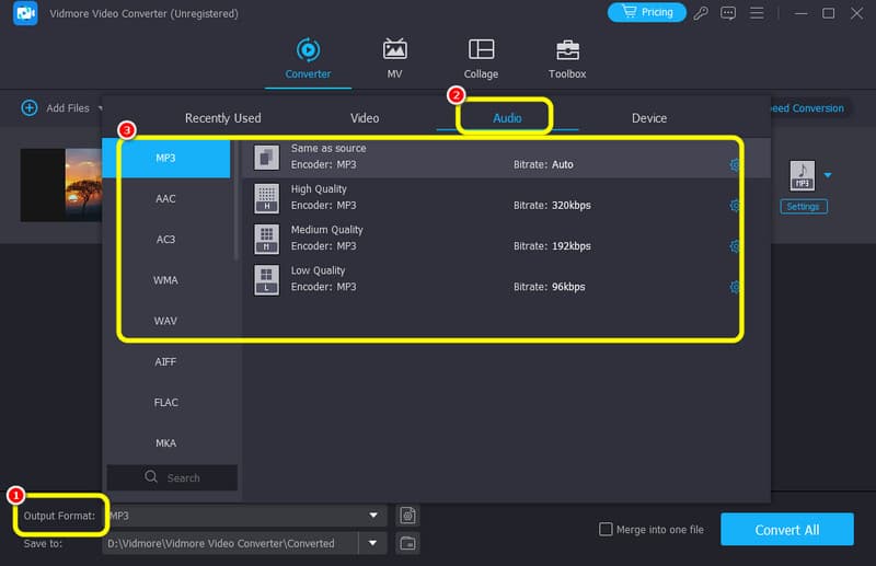 希望の音声形式を選択