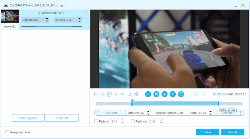 動画の長さをカット