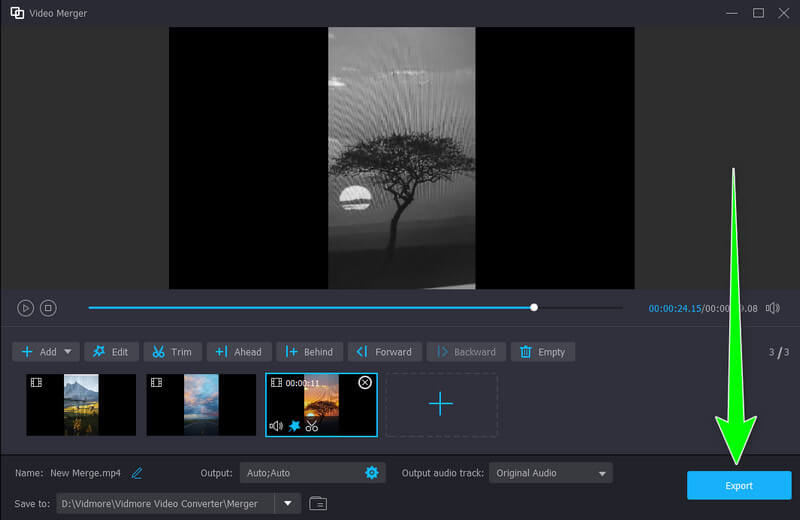 結合した動画を書き出す