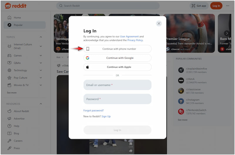 Redditアカウントにログイン