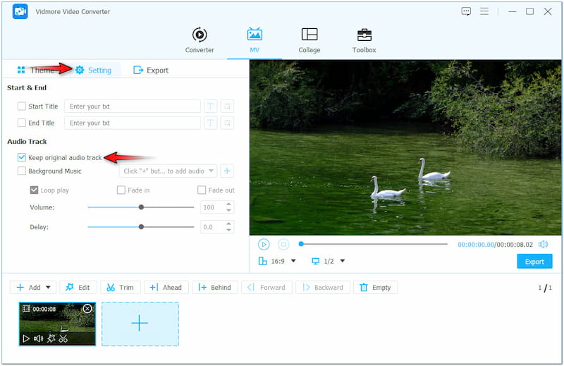 元のオーディオトラックをミュート