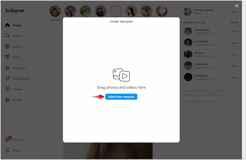 コンピュータから動画を選択