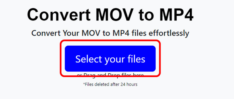 「Select Files」ボタンで MOV を追加 – Mov.to