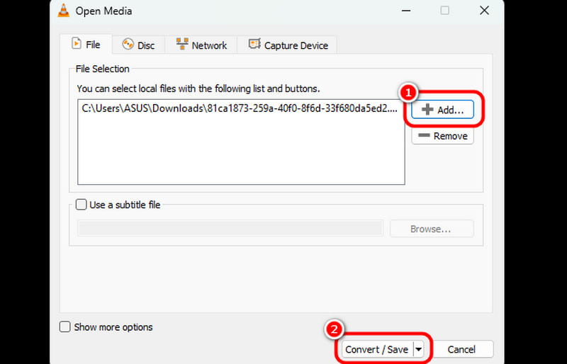 MP4ファイルを追加 VLC