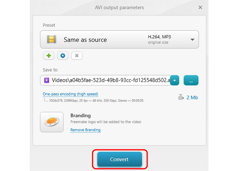 Convert ボタンをクリック