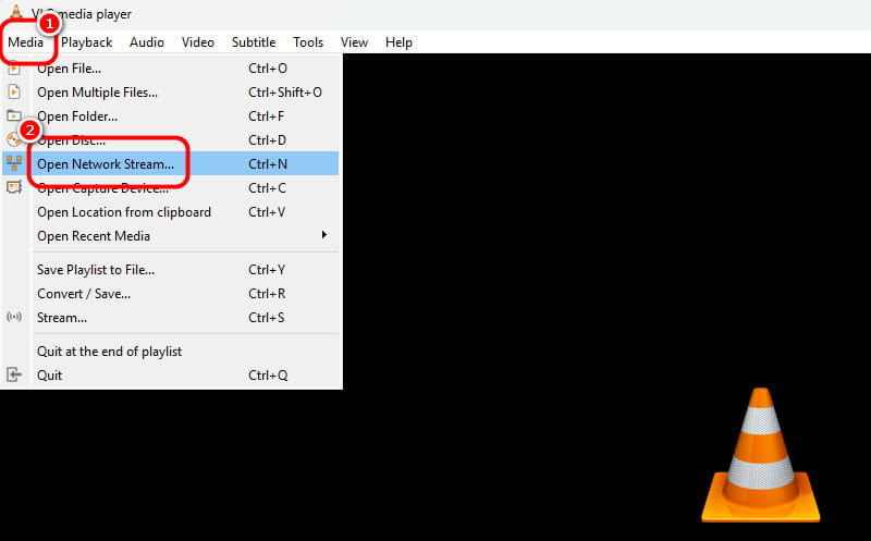 VLC メディア「ネットワークストリーム」を開く
