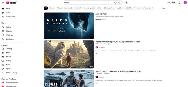 YouTube 無料映画サイト